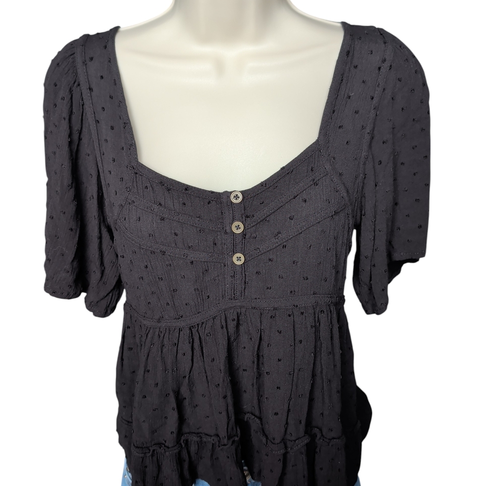 Rewind Women's Black Polka Dot Ruffled Blouse Size S
